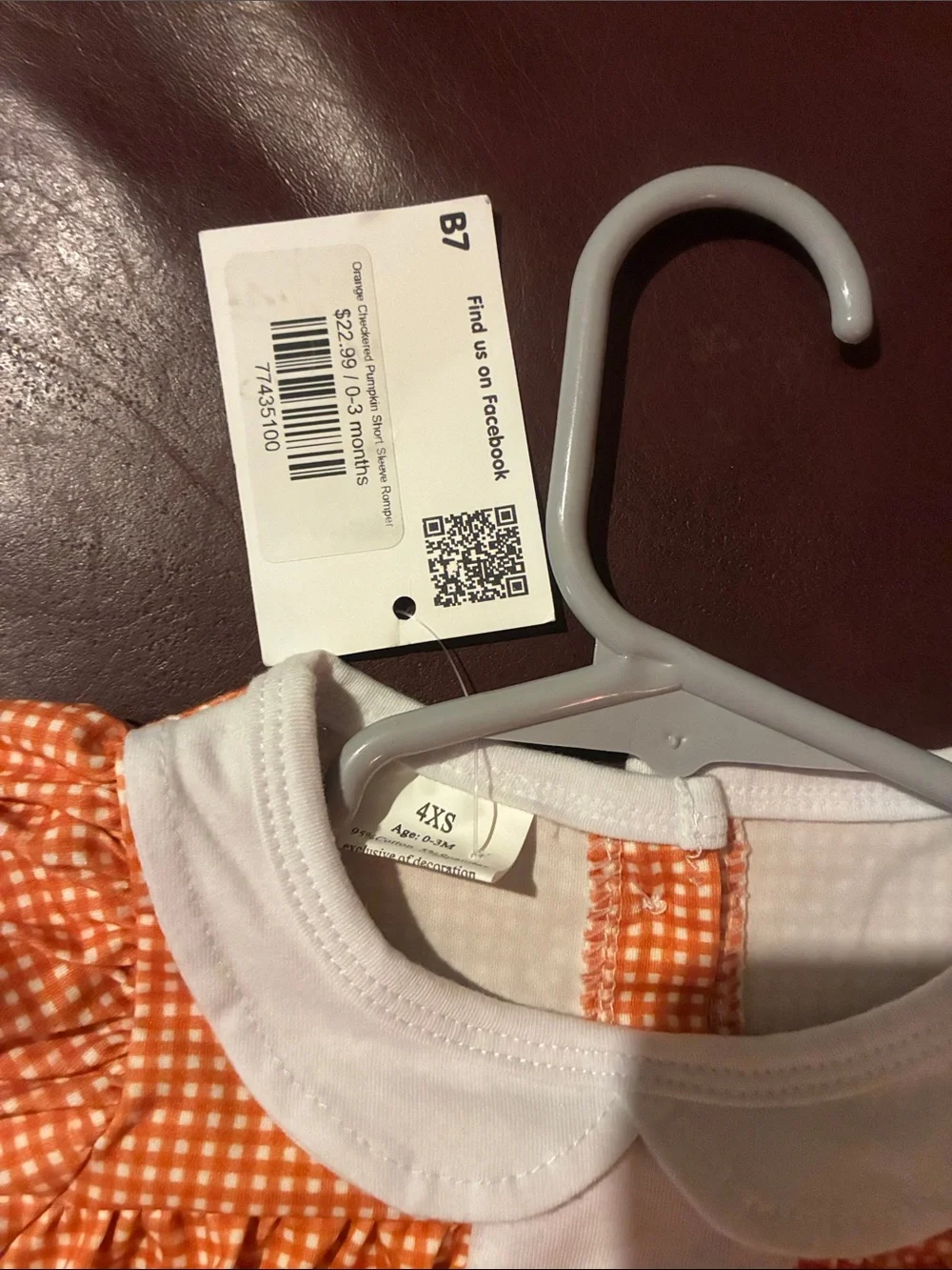 Orange Gingham Pumpkin Embroidered Baby One-Piece Romper